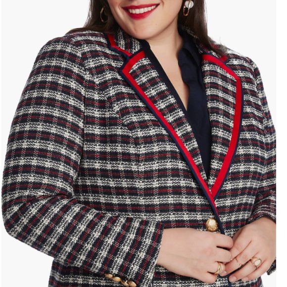 Court & Rowe Satin Trim Plaid Tweed Blazer (Plus Size) - NEW - Picture 7 of 10